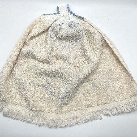 Vintage Crocheted Top Hanging Kitchen Towel Hearts of Love Country Cottage Blue - Picture 4 of 6